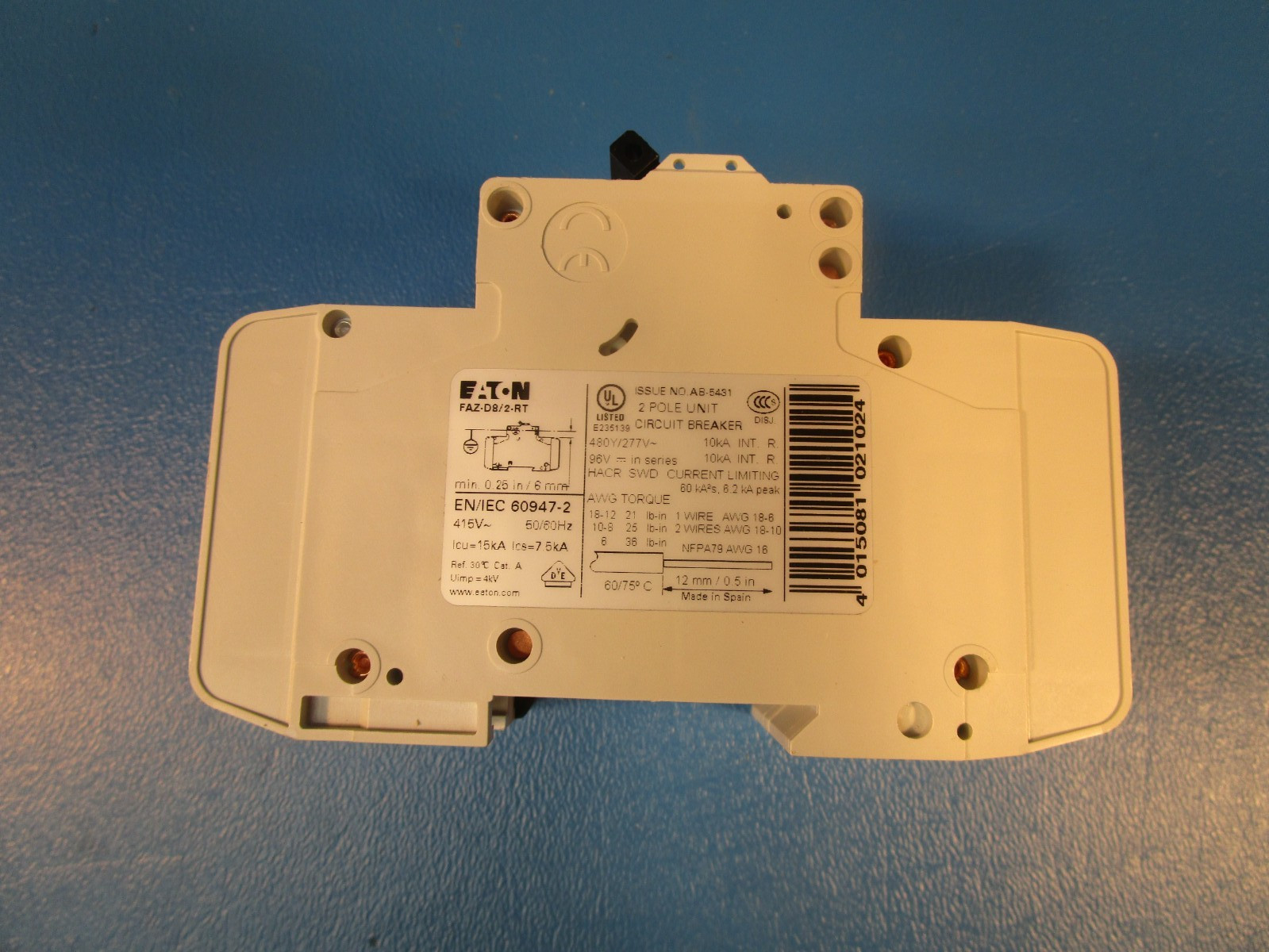 EATON FAZ-D8/2-RT, Industrial Miniature Circuit Breaker, 8 A, 2 Pole, 277 V