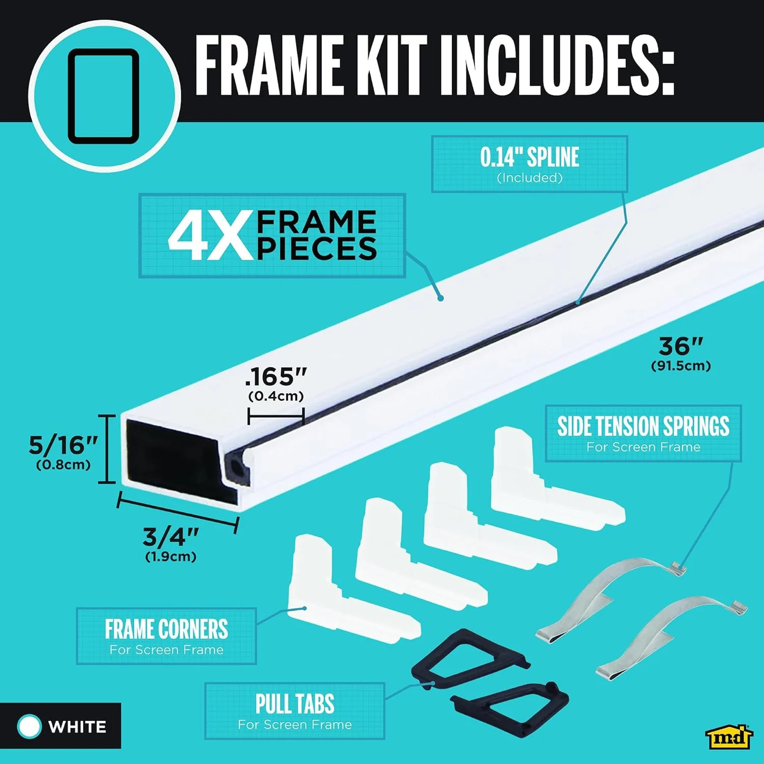 14103 5/16 in. x 48 in. x 48 in. White Aluminum Screen Frame Kit