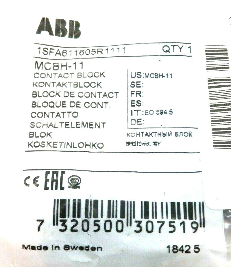 NEW LOT OF 3 ABB 1SFA611605R1111 CONTACT BLOCK MCBH-11