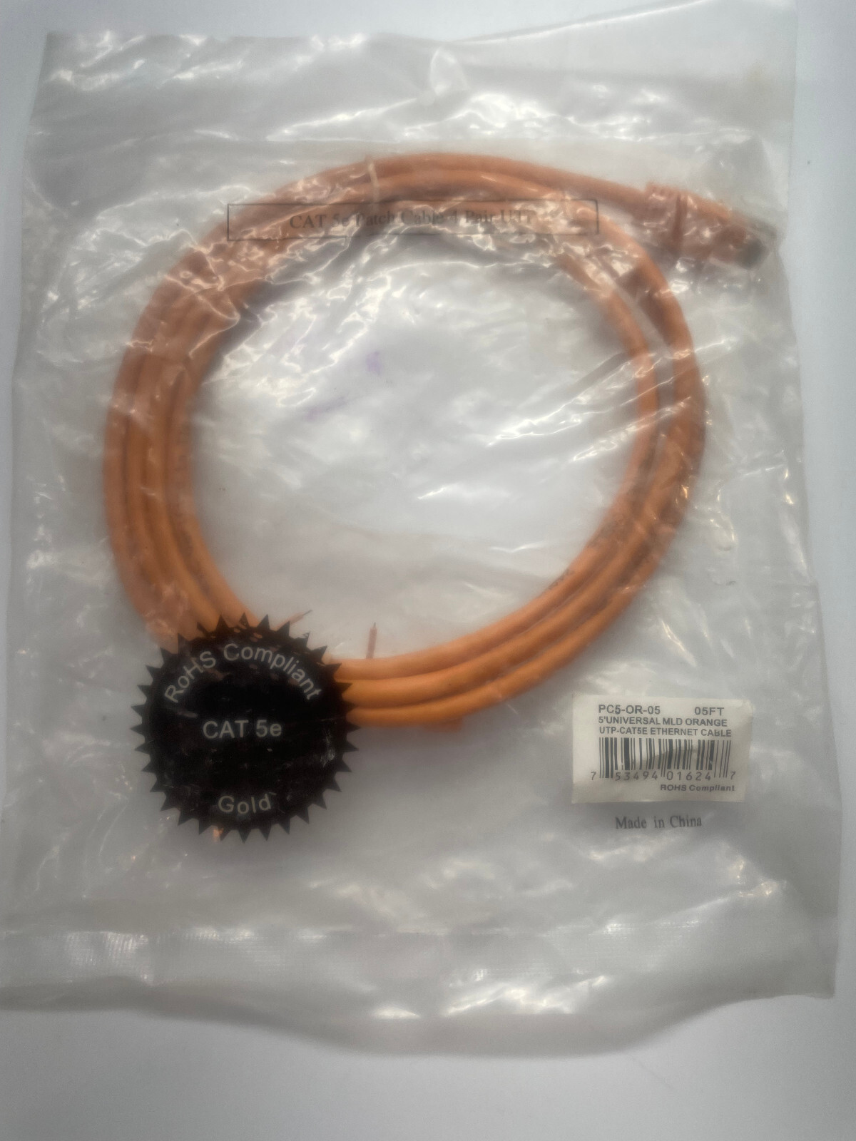 5ft Cat 5E Crossover UTP Ethernet Network Cable – Orange