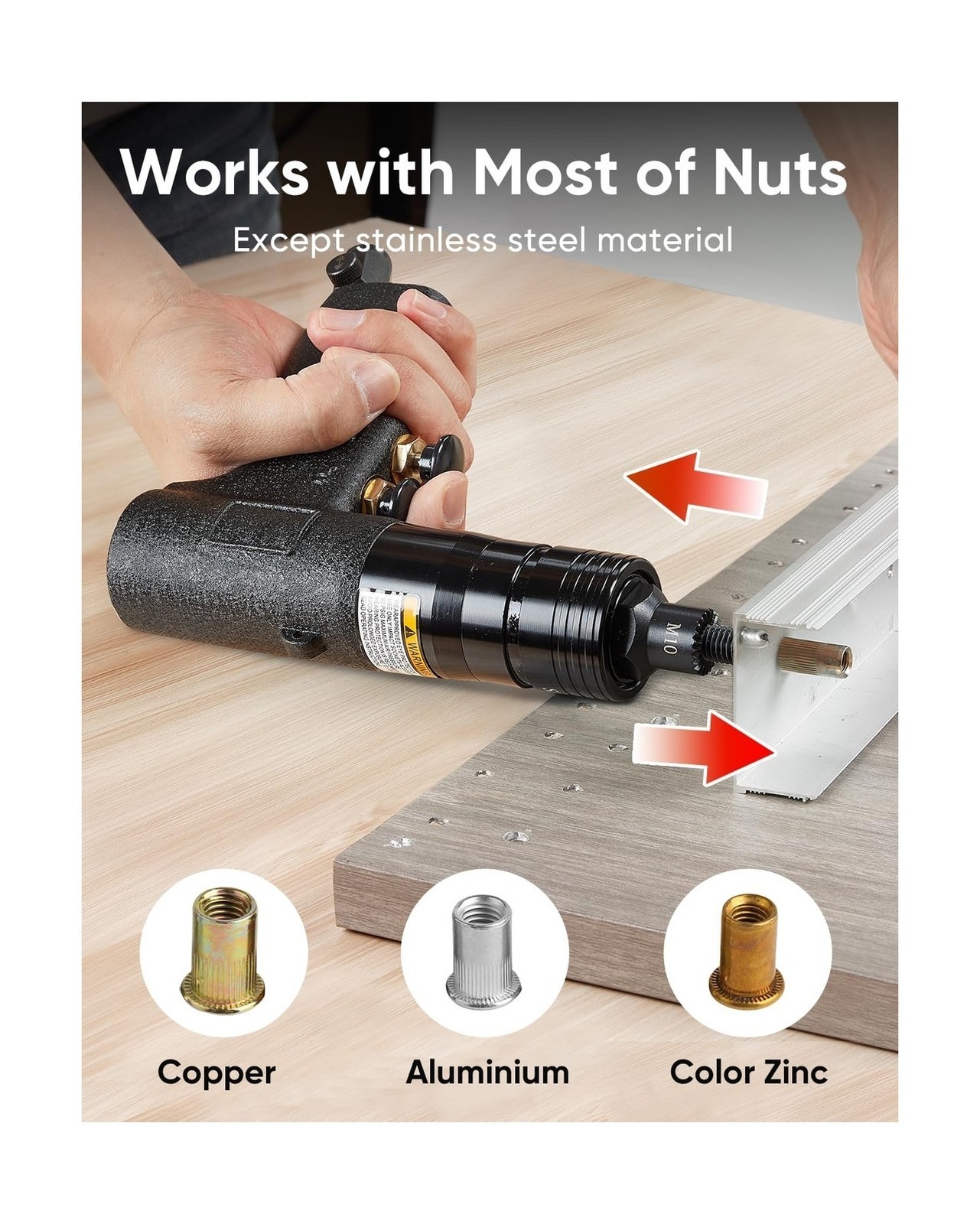 Air Rivet Nut Gun – 4 Sizes – For 10-24 to 3/8in – w/ Nozzles