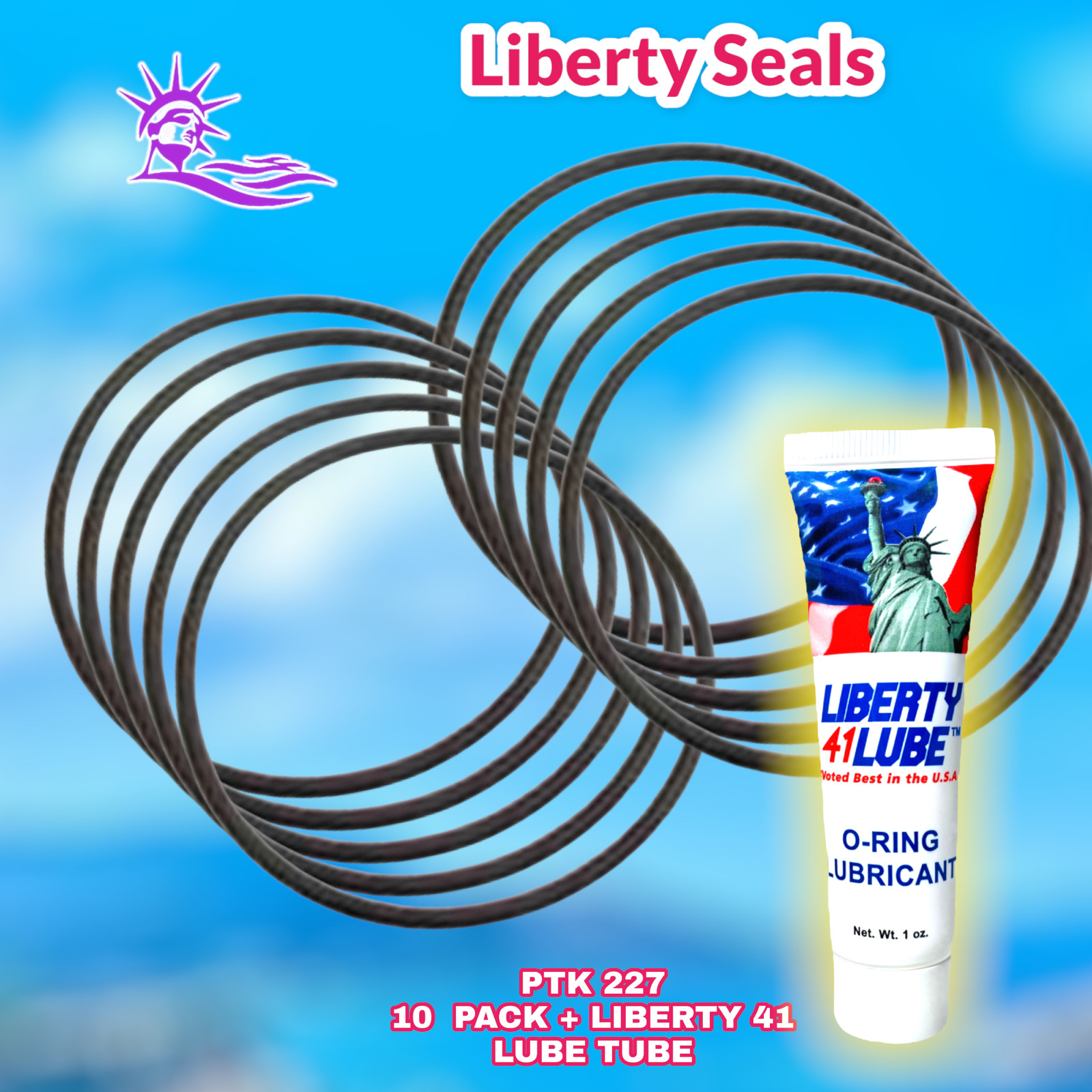 PTK-227 (10-PACK + LUBE) 1-1/2″ X 1-3/4″ X 1/8″ 70 Buna O-Ring By Liberty Seals