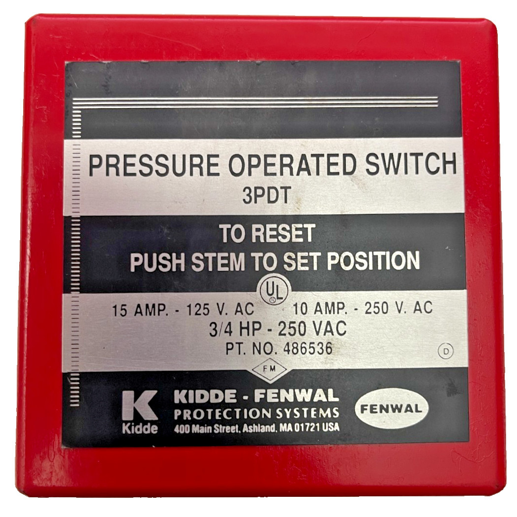 Kidde Fenwal 81-486536 Water Pressure Operated Fire Control Switch 125/250V