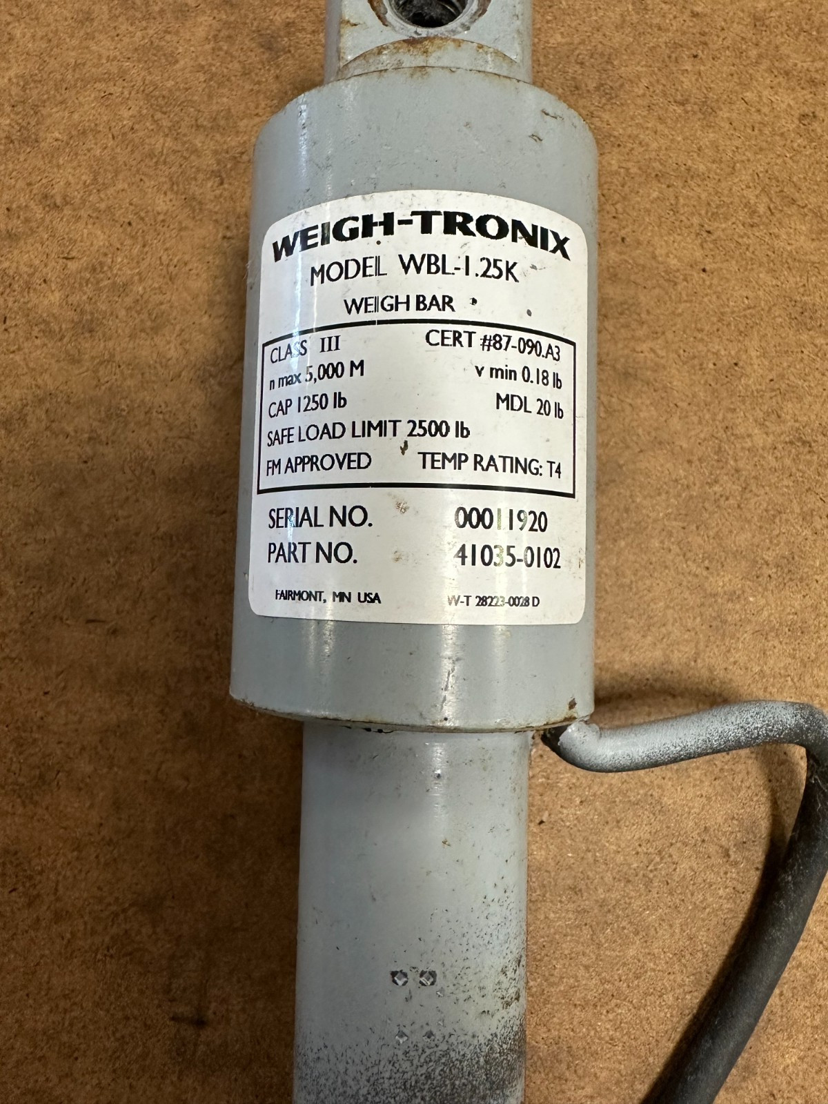 Weigh-Tronix Weigh Bar – WBL-1.25K – PN 41035-0102 – 1250lb