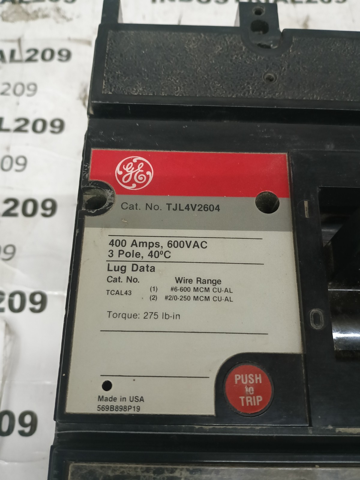 GE TJL4V2604 400A BREAKER 220/240V W/VERSA TRIP UNIT