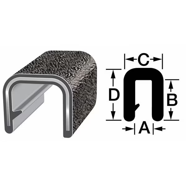 Trim-Lok Edge Trim, 25 ft L,Black, PVC, 7/32 in W 62B3X1/16-25 Trim-Lok