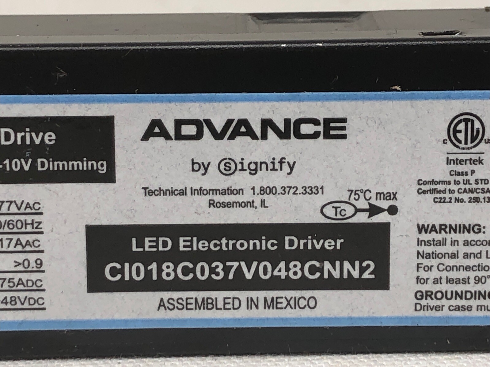 Advance CertaDrive CI018C037V048CNN2 18W 0.375A 48V 0-10V 120-277V