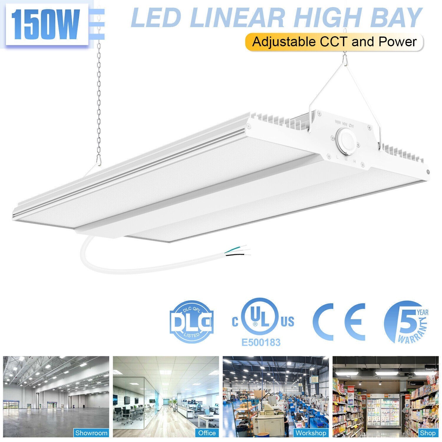 Led Linear High Bay Light, 150W 22500LM Adjustable CCT Warehouse Garage Light