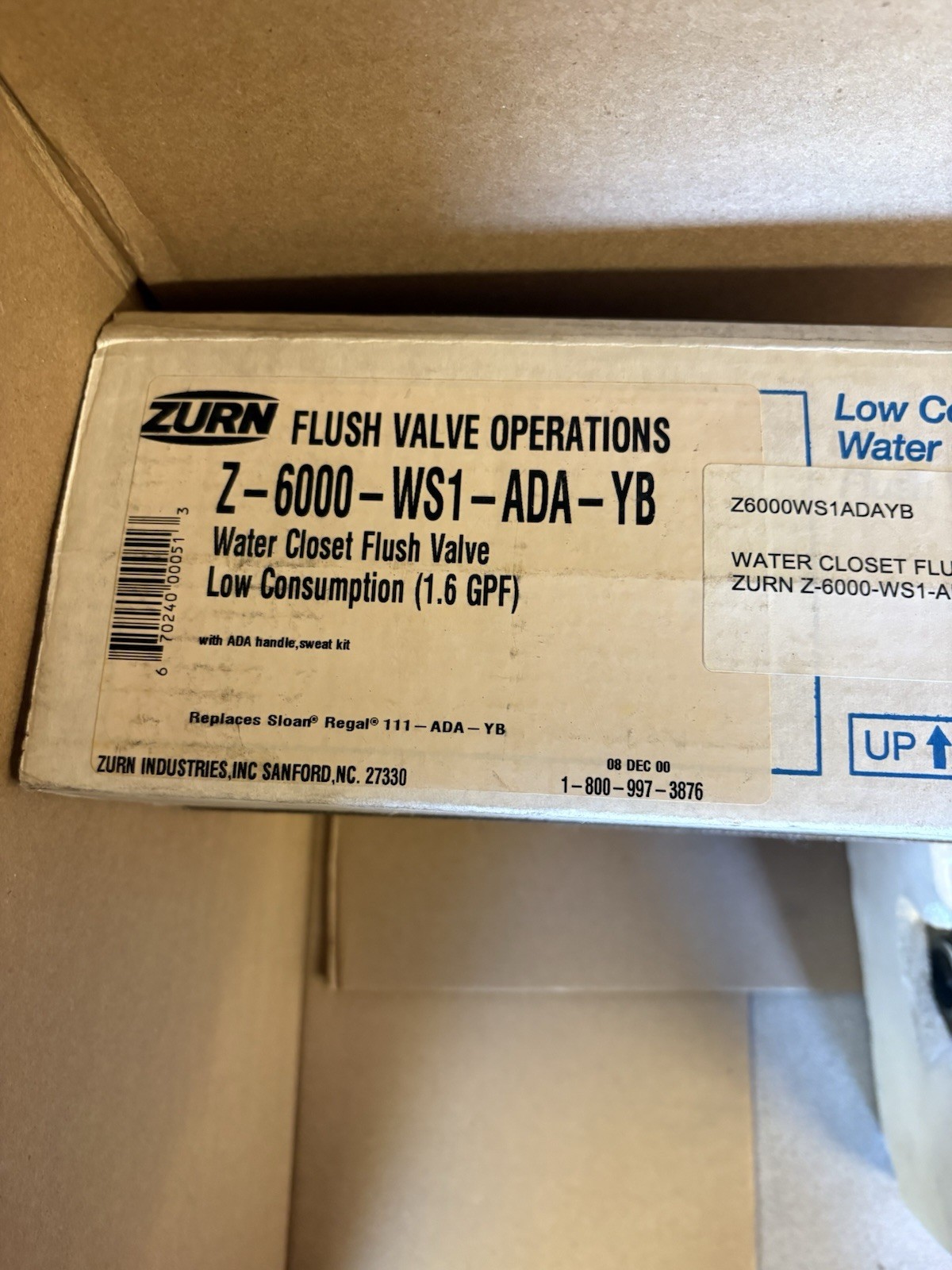 Zurn Z6000-WS1-ADA-YB 1.6 Gallon Closet Flush Valve ADA Handle ER1
