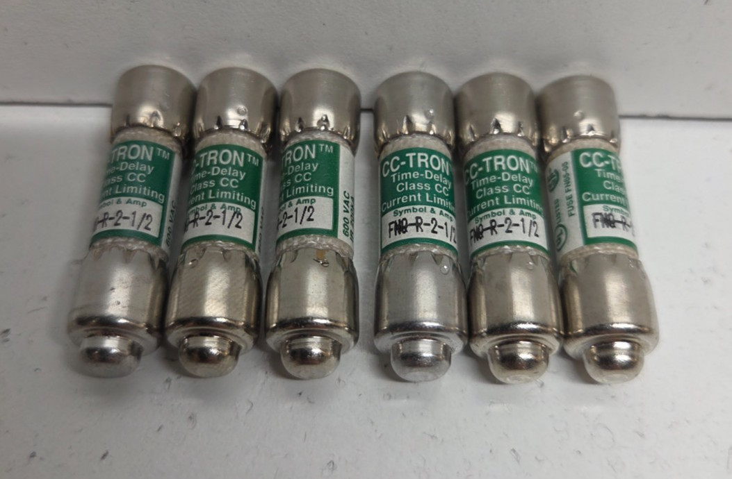 LOT OF 6 NEW NO BOX! BUSSMANN TRON 2.5A 2-1/2A 600V CC CLASS FUSES FNQ-R-2-1/2