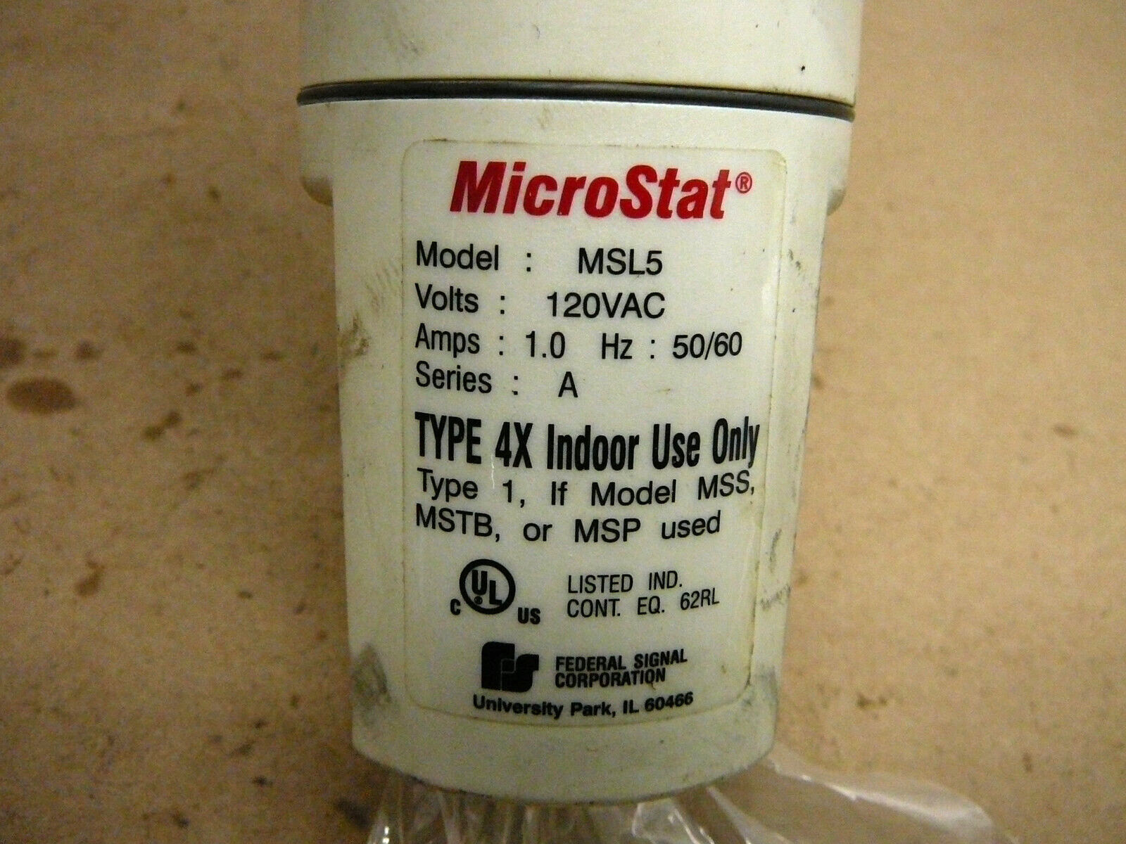 MICROSTAT MSL5 STACKLIGHT 120VAC 1A SERIES A TYPE 4X INDOOR USE ONLY