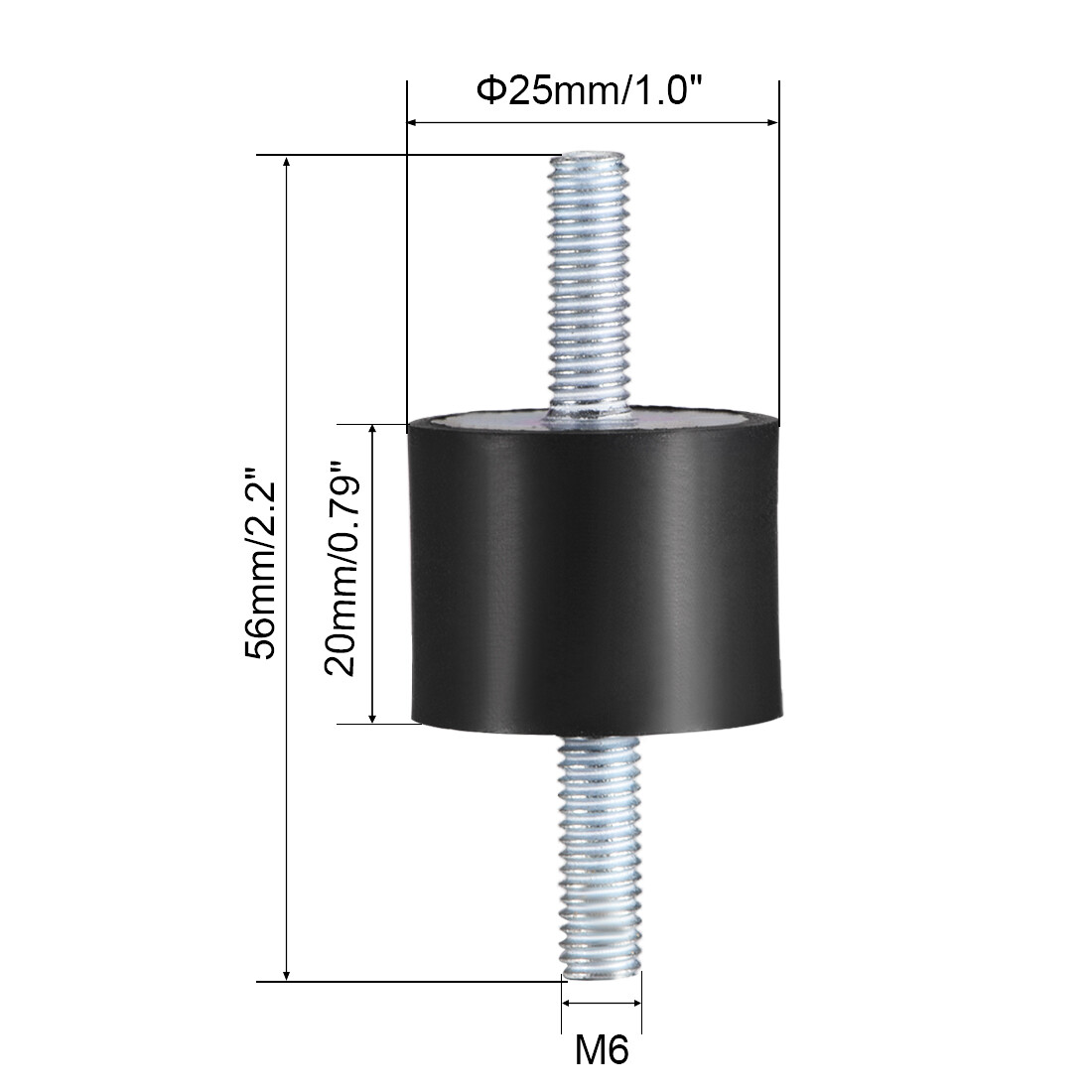 25 x 20mm Rubber Shock Absorber Vibration Isolator w M6x18mm Studs 3pcs