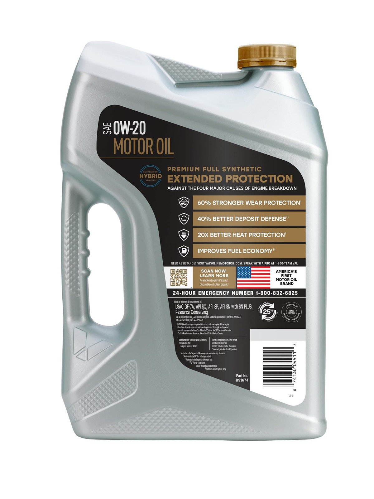 Valvoline Extended Protection Full Synthetic Motor Oil SAE 0W-20 5 5 QT, Gold