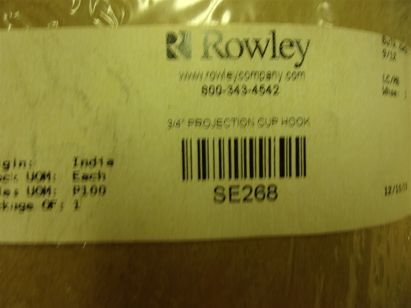 NEW Rowley 3/4″ projection Cup Hook SE26 lot of 100 *FREE SHIPPING*