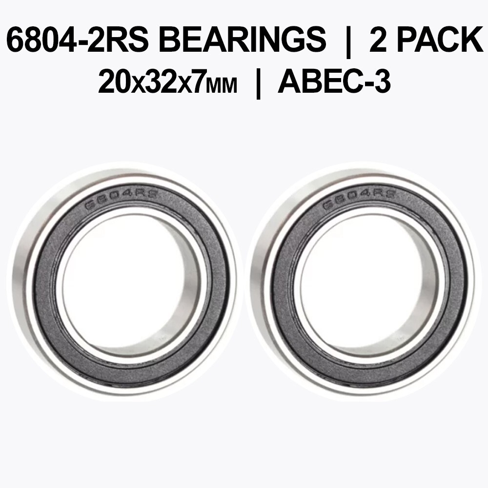 6804-2RS Sealed Ball Bearings (20x32x7mm) – 2 pack – Chrome Steel – ABEC-3