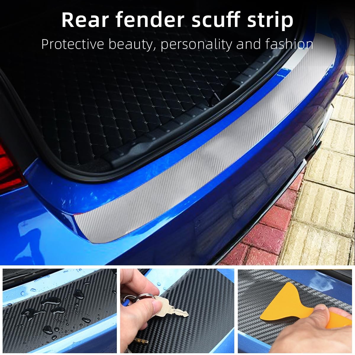 Car Rear Bumper Protector Guard, Anti-Scratch Carbon Fiber Trunk Door Sill Pr…