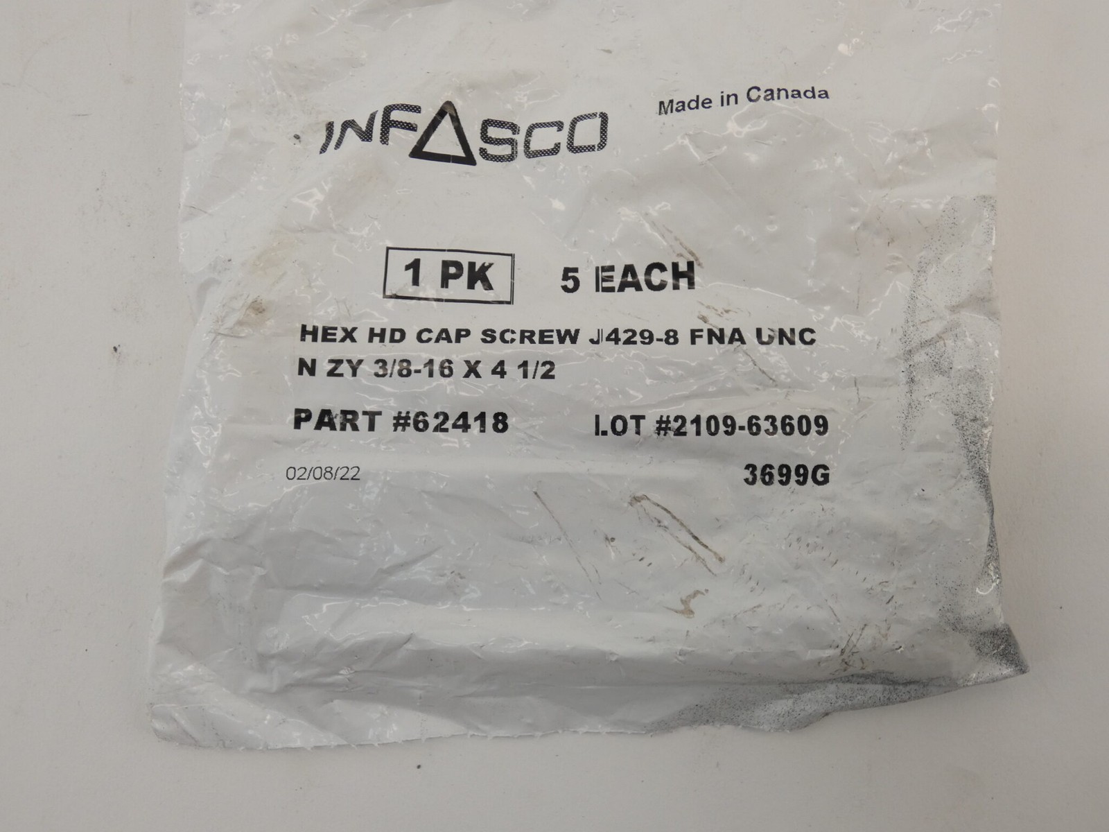 *5PK* Infasco 62418 Cap Screw, 3/8-16 X 4-1/2″ – NEW Surplus!
