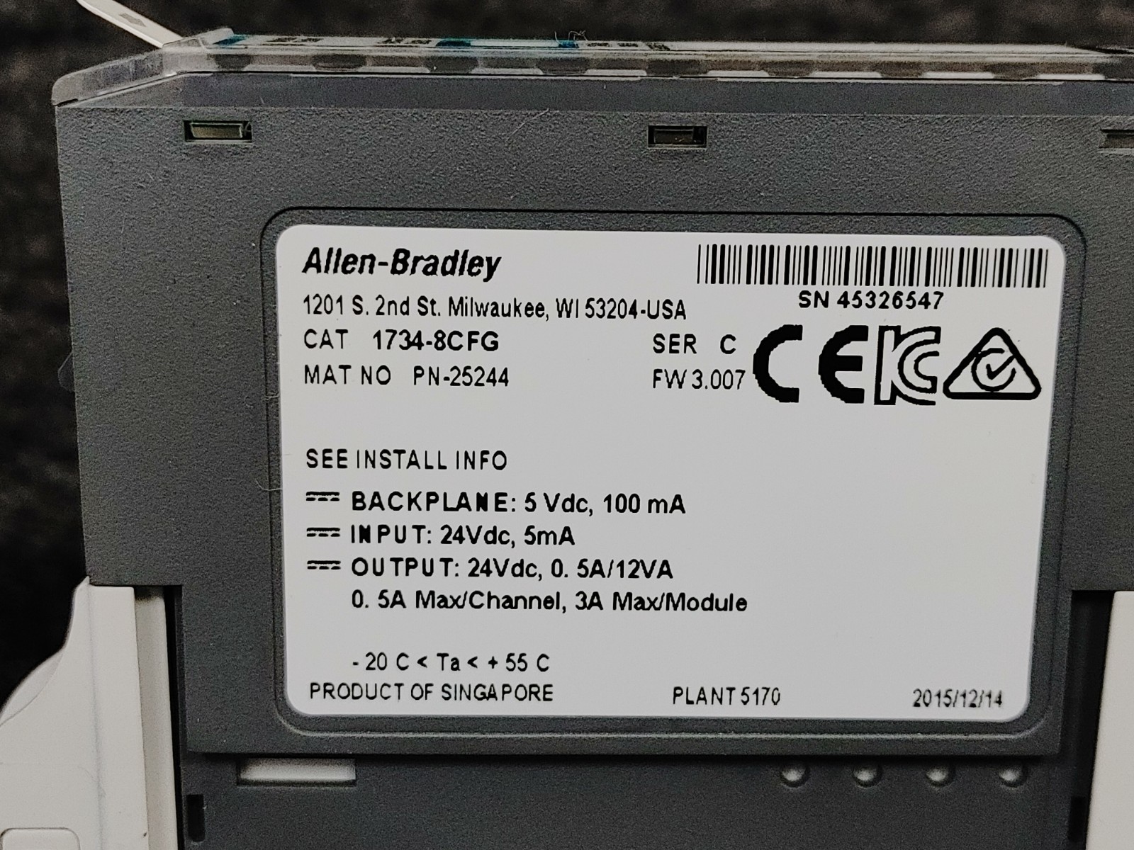 ALLEN BRADLEY 1734-8CFG POINT I/O 8 Point Combination Module with Terminal Base