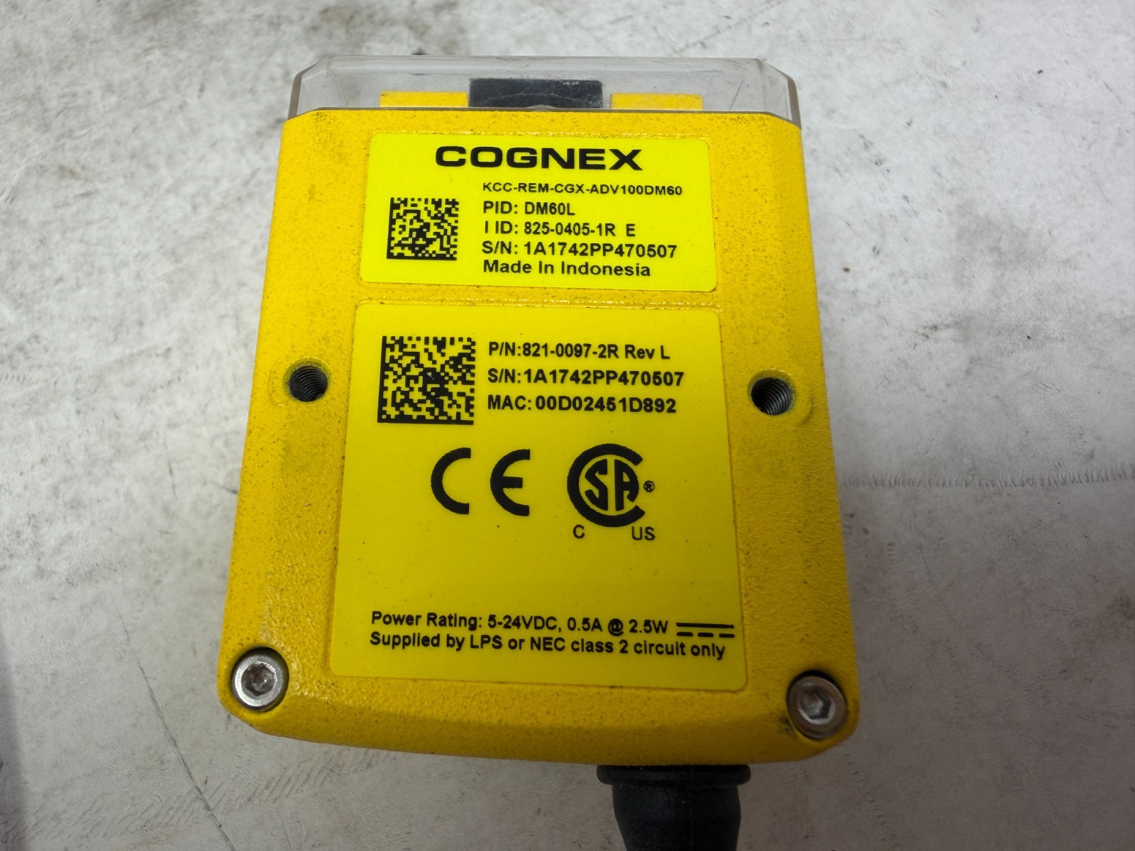 Cognex DM60L Barcode Scanner 825-0405-1R / 821-0097-2R