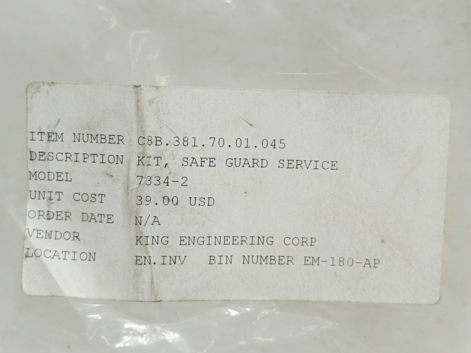 KING GAGE 7334 2 SAFEGARD SECTION SERVICE KIT TANK LEVEL GAUGING NEW SURPLUS