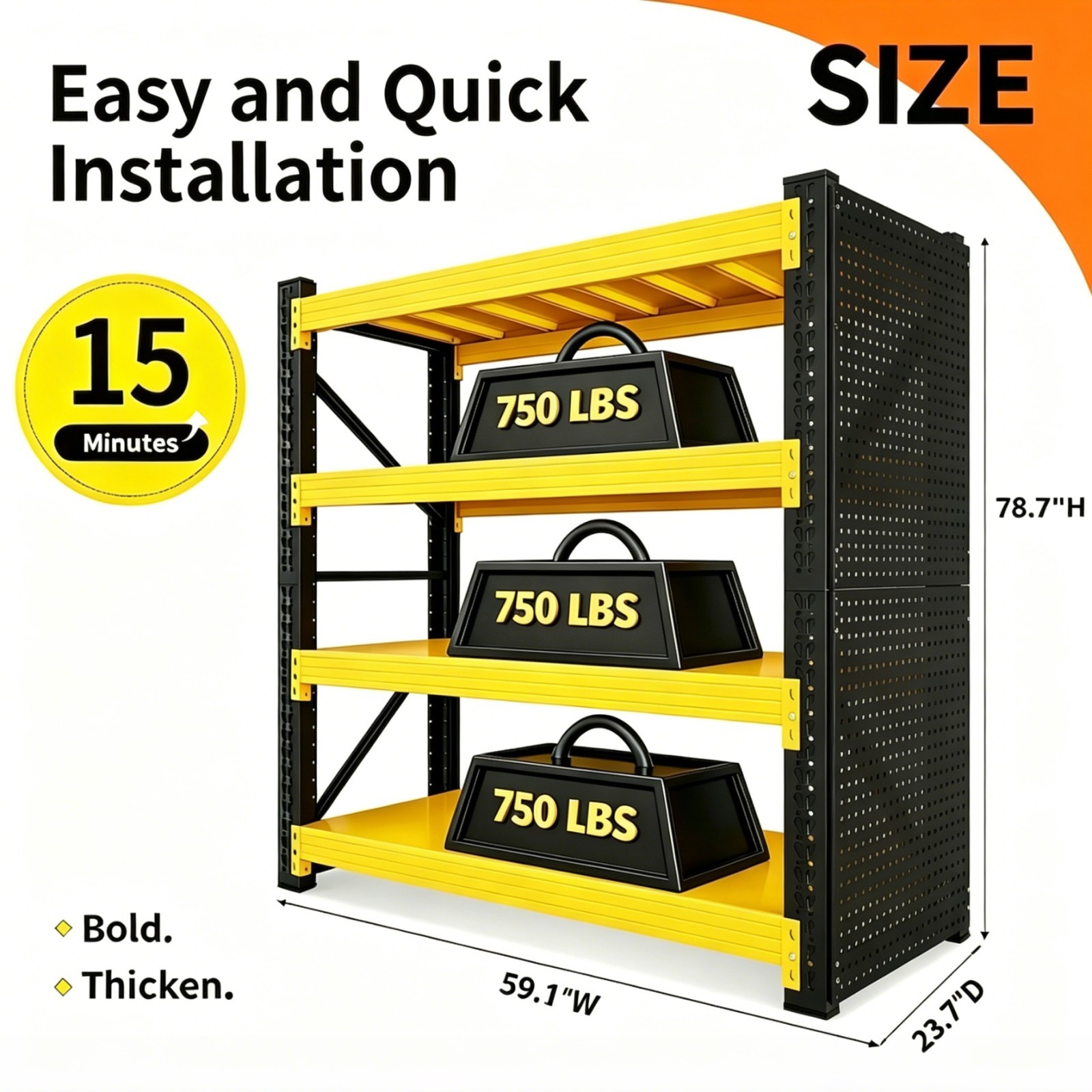 Garage Shelving with 2 Pegboard, Heavy Duty Storage Shelves 3000LBS for Basement