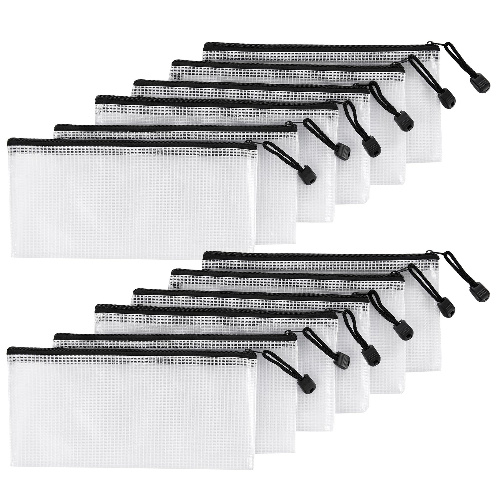12Pcs Mesh Zipper Pouch,9×4.4 Inches Durable Pouches,Organizing Storage White