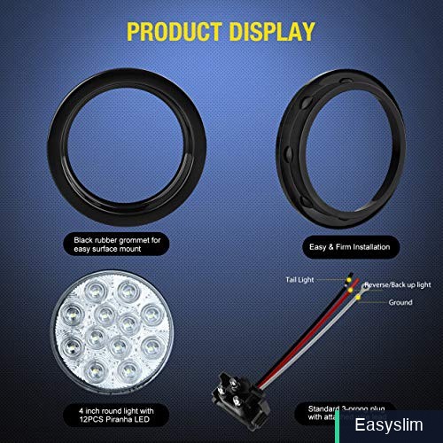 Reverse Light 4″ LED Round White 12 Piranha LEDs Truck Trailer 2 Pc