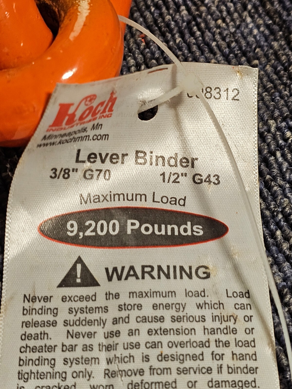 Koch Industries 3/8″ to 1/2″ Lever Load Binder Forged Steel Powder Coated Orange