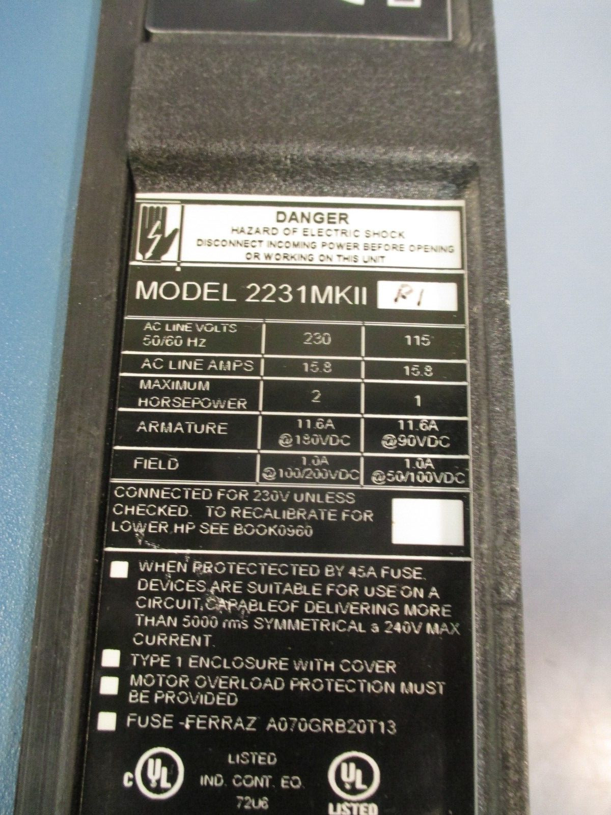 Fincor/Emerson 2230 DC Motor Control, 230V Model# 2231P1 2231MKIIP1