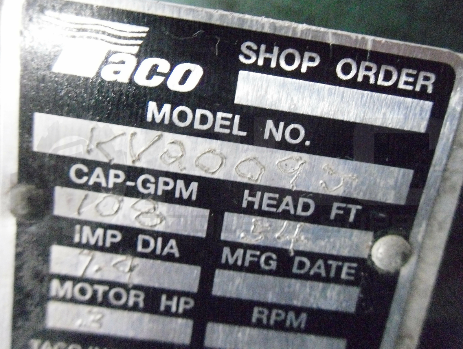 TACO KV2009J CIRCULATING PUMP W/ BALDOR JMM3611T MOTOR