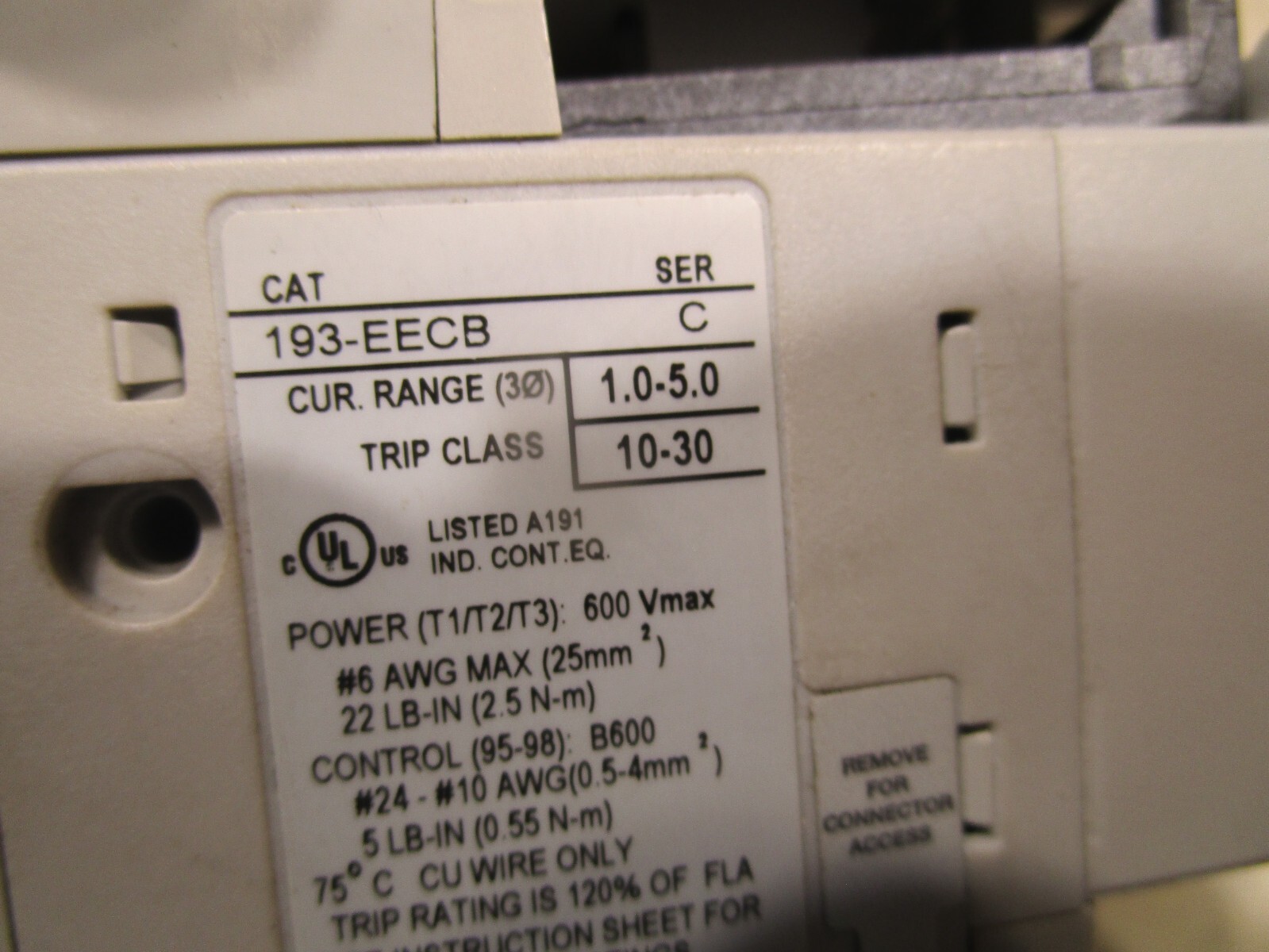 ALLEN BRADLEY, 100-C09*10 CONTACTOR, W/OVERLOAD 193-EECB, R0510