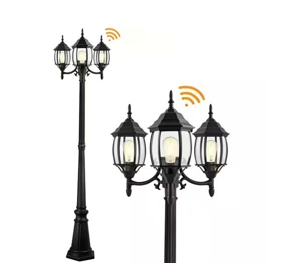 Hukoro 85.43 in. 3-Light Matte Black Metal Hardwired Waterproof Post Light Set