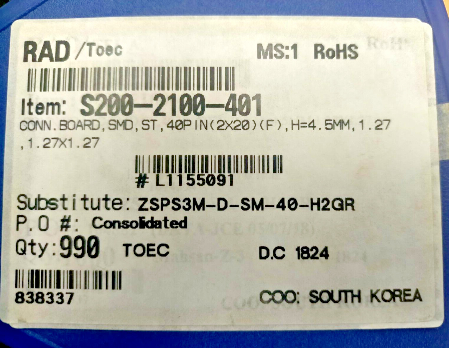 Lot of 990 CONN BOARD SMD ST 40PIN (2×20) F H=4 5mm 1,27