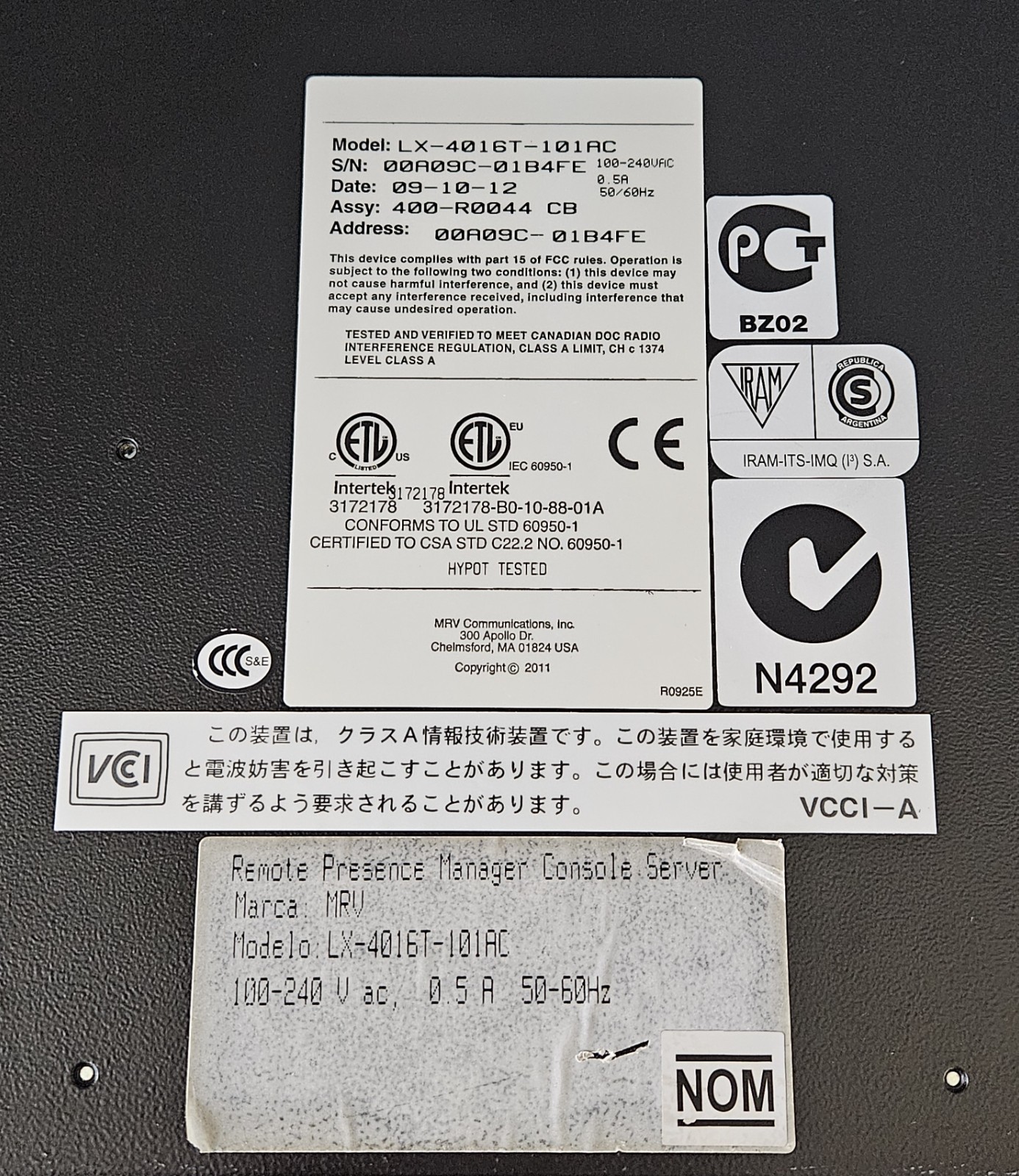 MRV LX-4016T-101AC 4000T Series 16-Port Remote Console Server