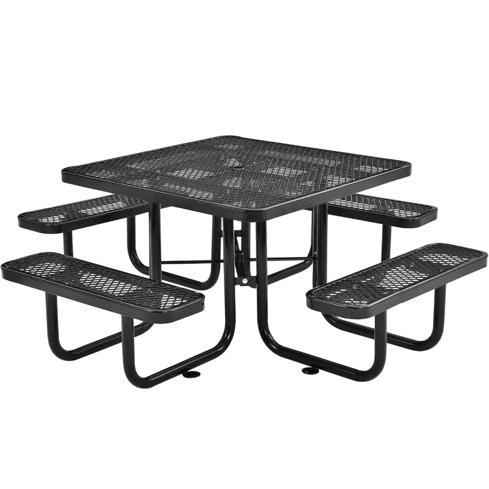 LAUCO Square Picnic Table, Expanded Metal, Black Thermoplastic Coating 1000 lb