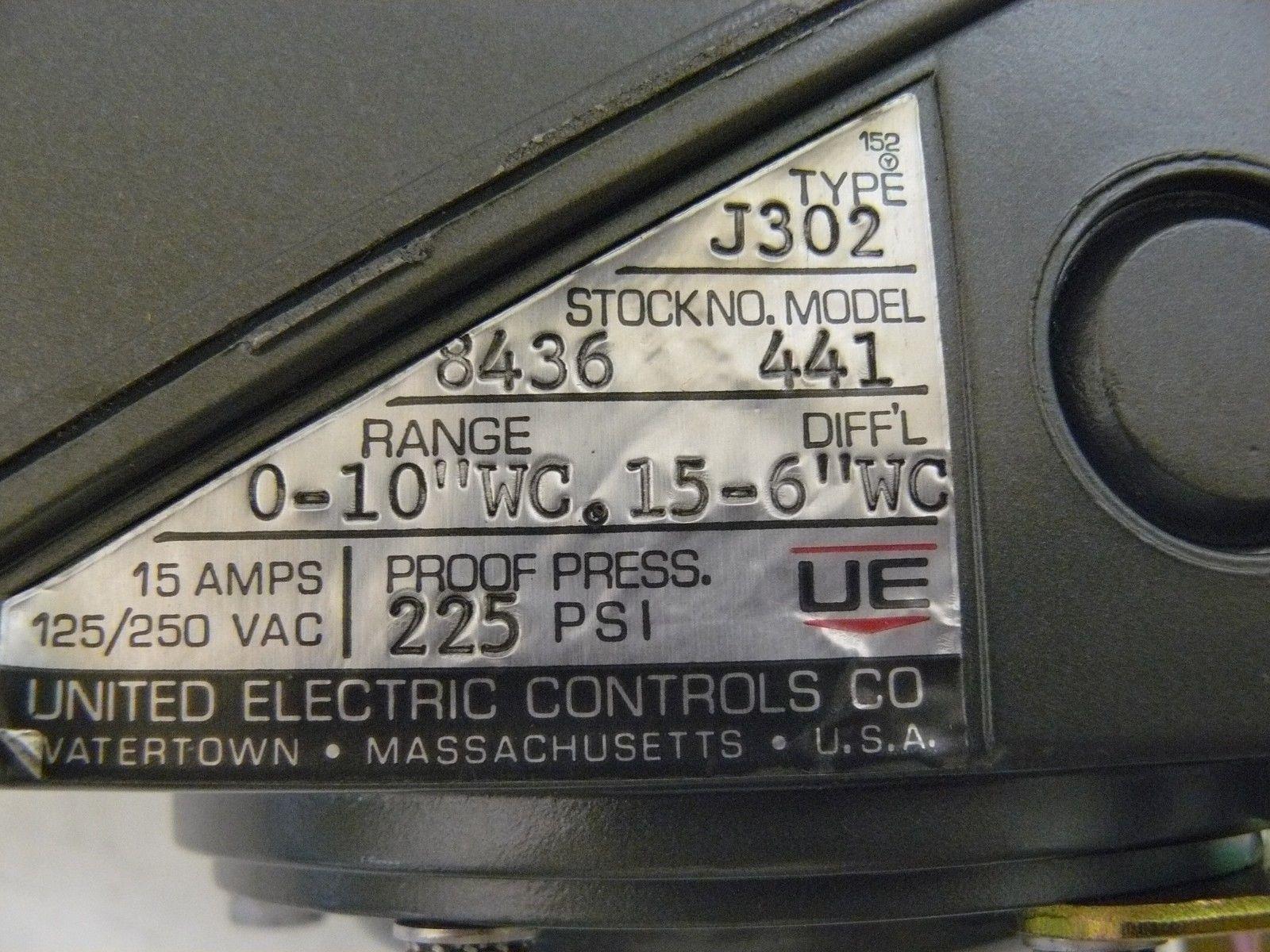 NEW UNITED ELECTRIC J302 441 PRESSURE CONTROLLER 0-10″ WC.15-6″ WC 225 PSI