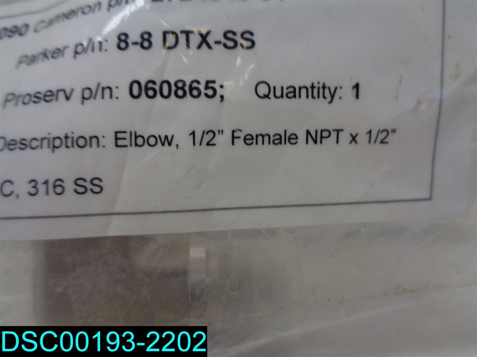 Parker 8-8DTX-SS Elbow 1/2″ Female NPT x 1/2″ JIC316 SS
