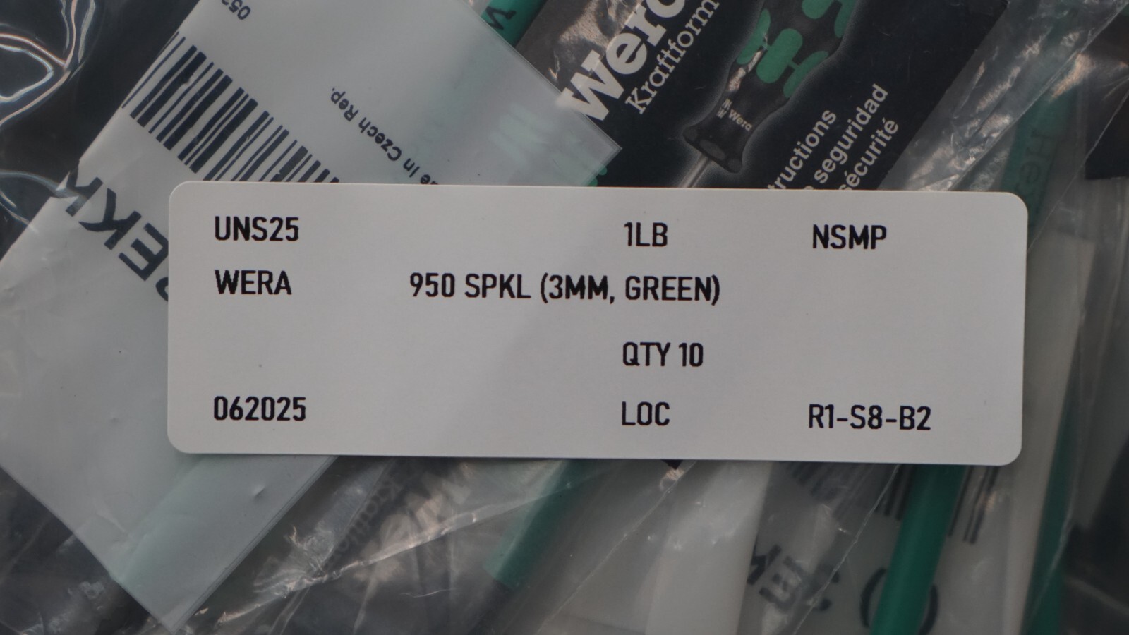 Wera 950 SPKL Ball End Hex Key, 3mm L-Key, Green (QTY 10)