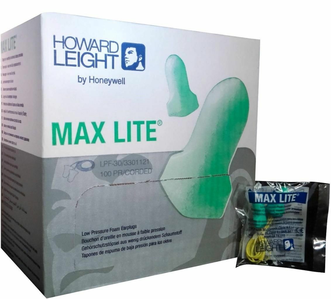 Howard Leight LPF-30 Maxlite Green Disposable Corded Earplugs (1 Box)