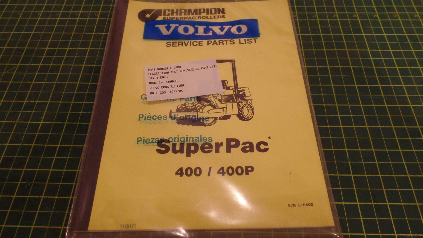SUPERPAC MODEL 400 / 400P INSTRUCTION & SERVICE MANUAL L-0400, L0400, 1110171