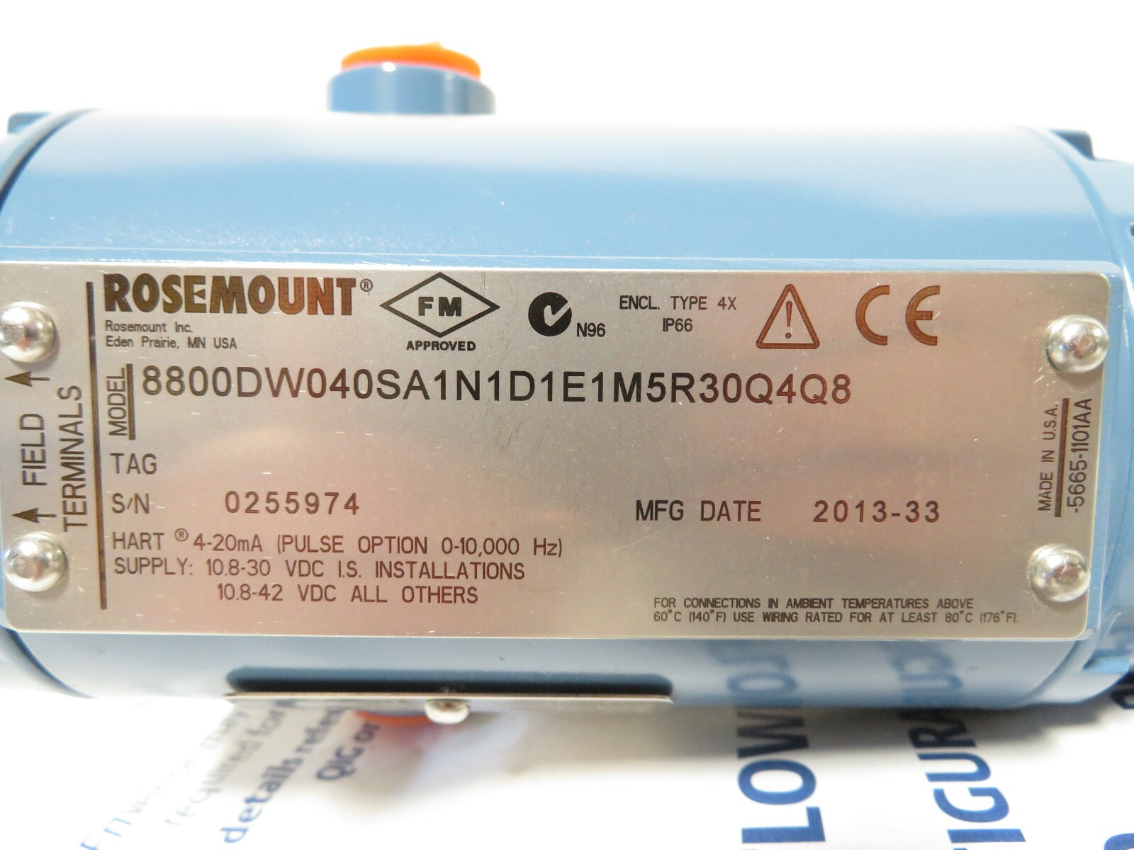 4″ Rosemount 8800DW040SA1N1D1E1M5R30Q4Q8 CL150 Wafer Vortex Flowmeter NEW 2013