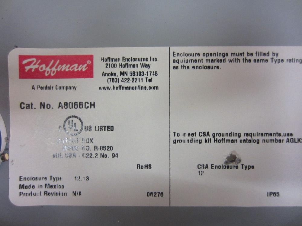 Hoffman A-8066CH Enclosure Jic Box A8066CH
