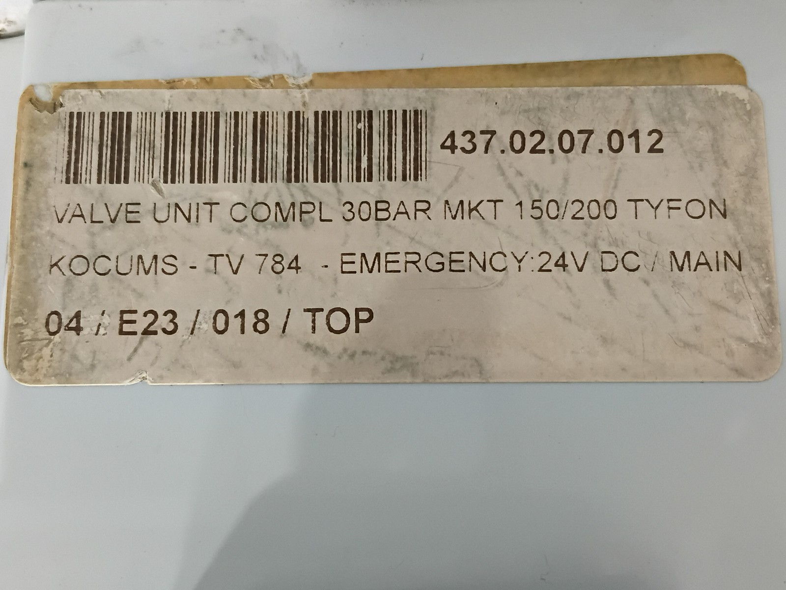 Kockum Sonics TV 784-2LH Valve For Air Horn 220 VAC/24DC, 30bar MKT 150/200