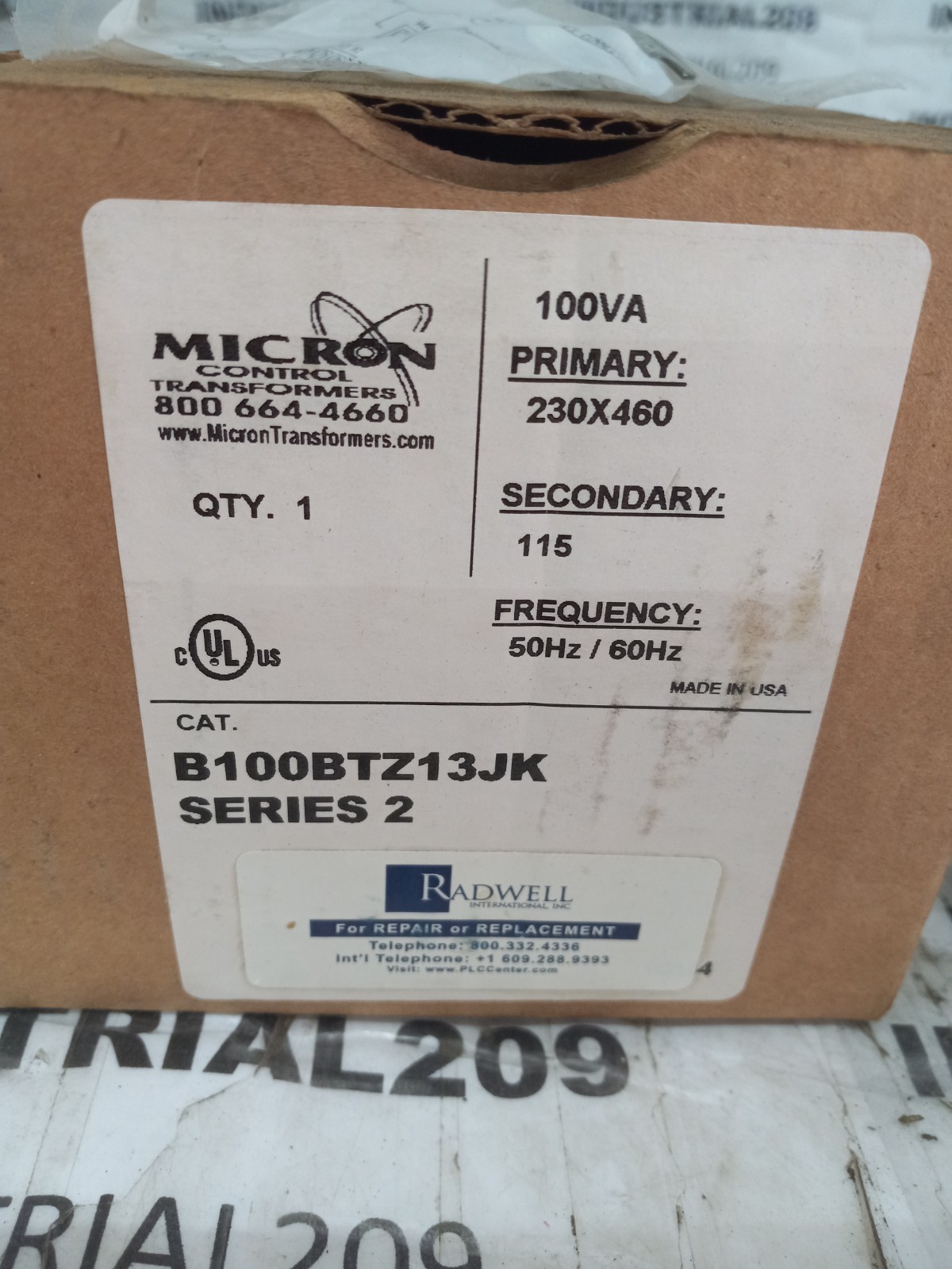 MICRON B100BTZ13JK TRANSFORMER 50/60HZ 115V SERIES 2
