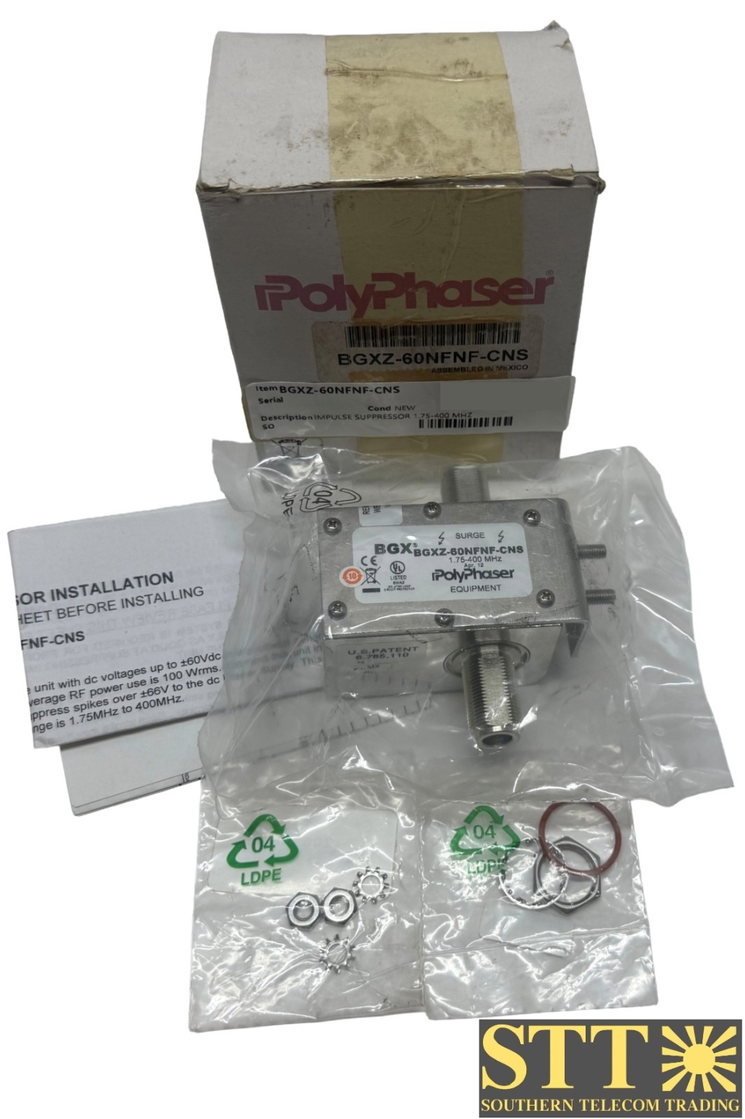 BGXZ-60NFNF-CNS POLYPHASER IMPULSE SUPPRESSOR 1.75-400 MHZ NEW