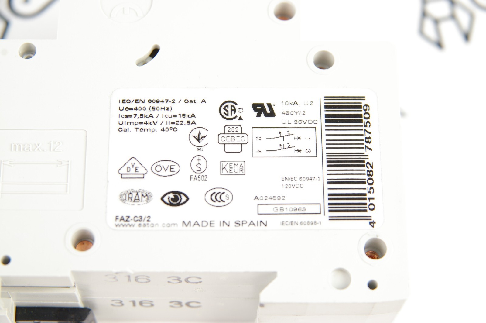 Eaton FAZ-C3/2 278750 Miniature Circuit Breaker