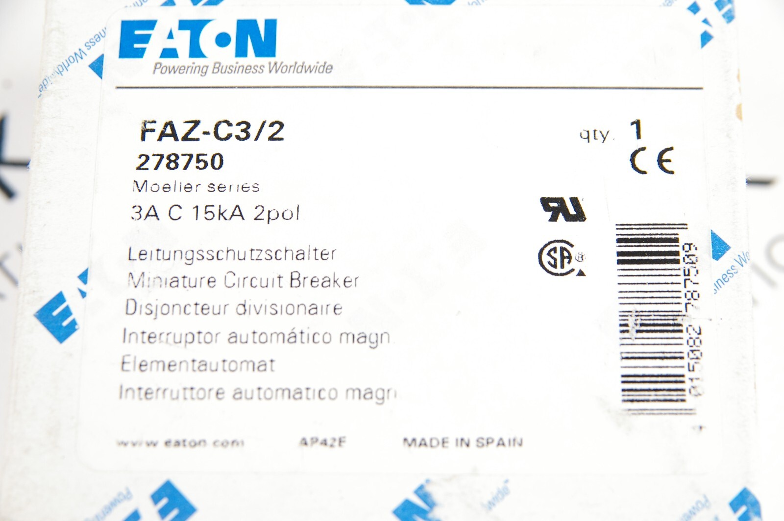 Eaton FAZ-C3/2 278750 Miniature Circuit Breaker