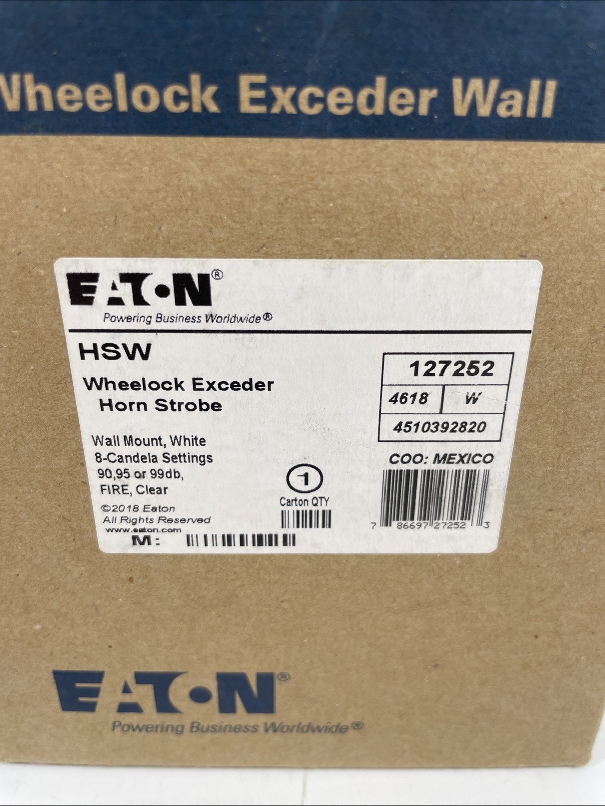 Eaton HSW 127252 WHEELOCK Exceder Horn Strobe Wall Mount