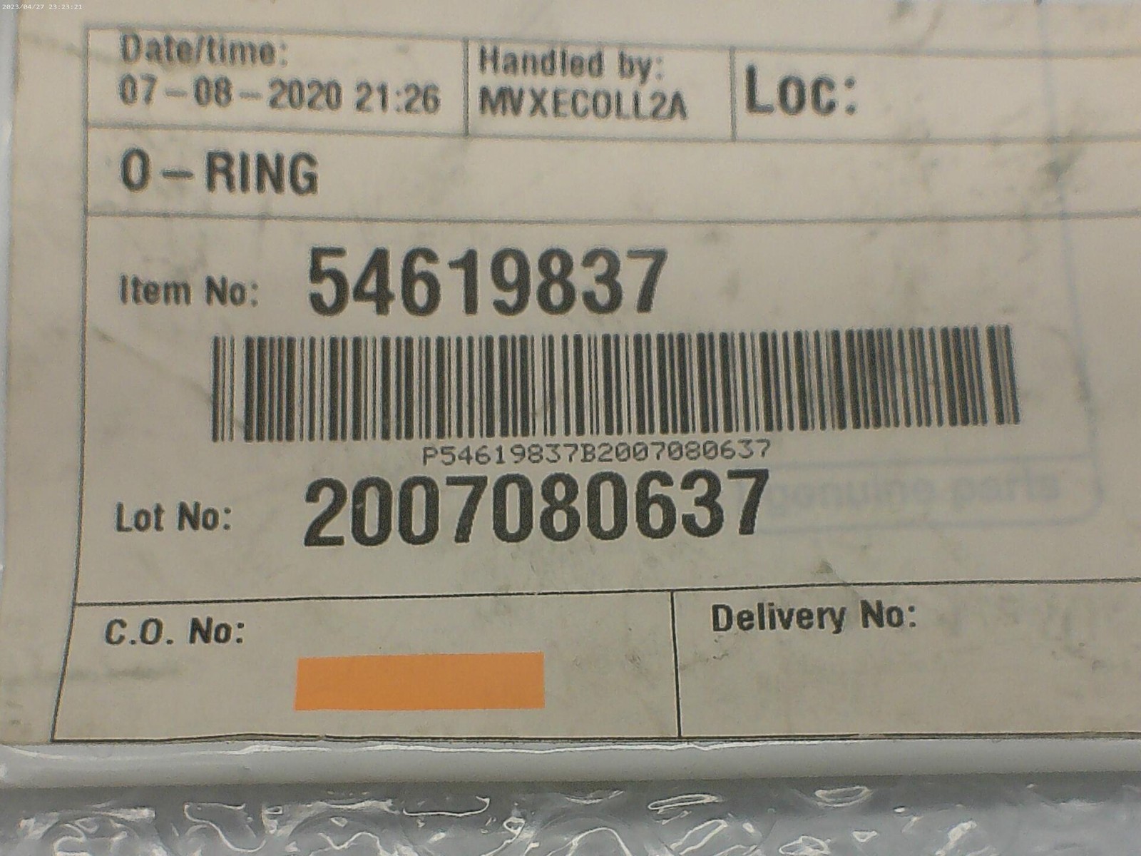 ALFA LAVAL 54619837 O-RING NSMP