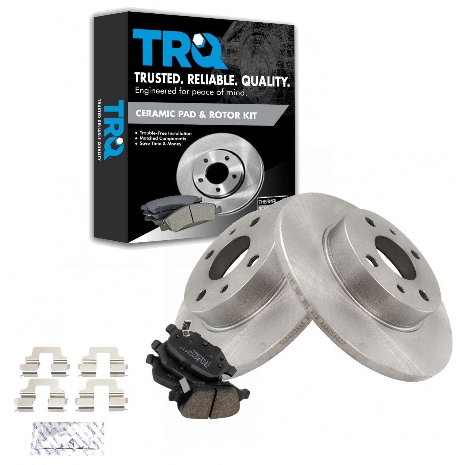 TRQ Rear Ceramic Brake Pad and Rotor Kit for 2012-2019 Fiat 500 Models